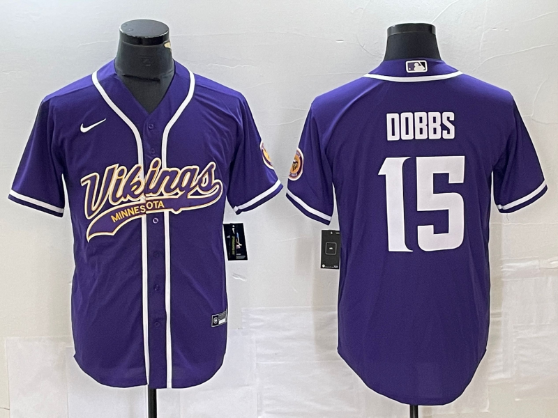 Men's Minnesota Vikings Joshua Dobbs #15 Purple Game jersey Joint Edition