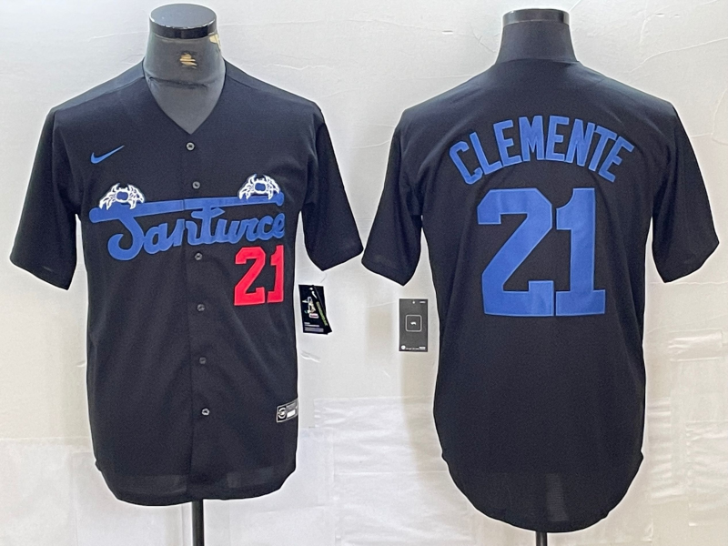 Men's Santurce Crabbers Roberto Clemente #21 Black Puerto Rico Baseball jersey