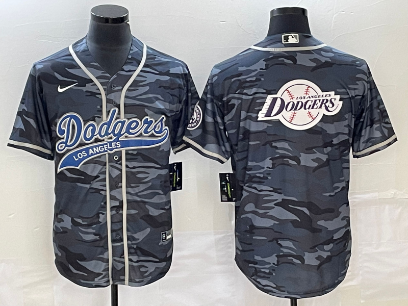 Men's Los Angeles Dodgers Grey Camouflage Player jersey Joint Edition