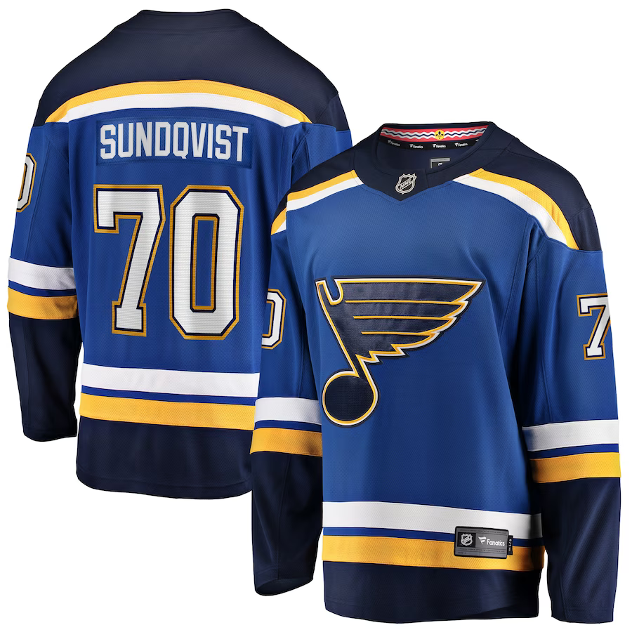 Men's St. Louis Blues Oskar Sundqvist #70 Blue Home Breakaway Player jersey