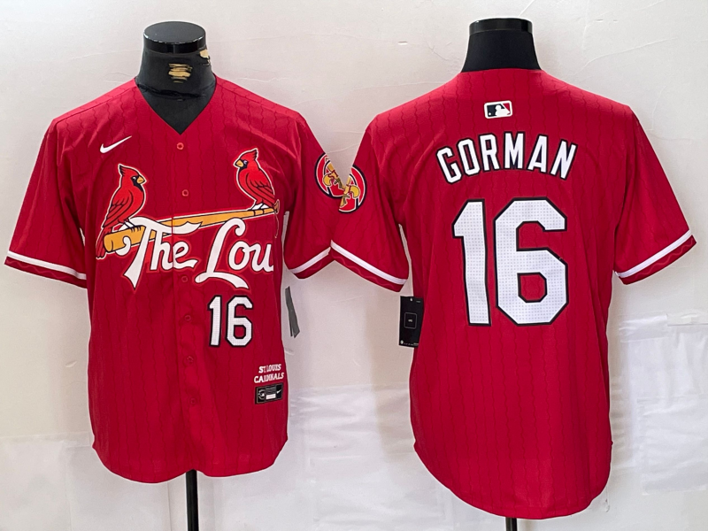 Men's St. Louis Cardinals Nolan Gorman #16 Red 2024 City Connect Limited Player jersey