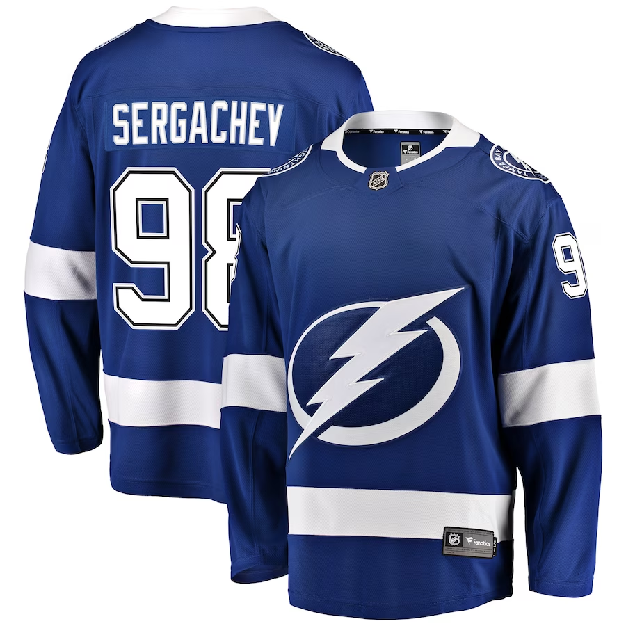 Men's Tampa Bay Lightning Mikhail Sergachev #98 Blue Home Breakaway Player jersey