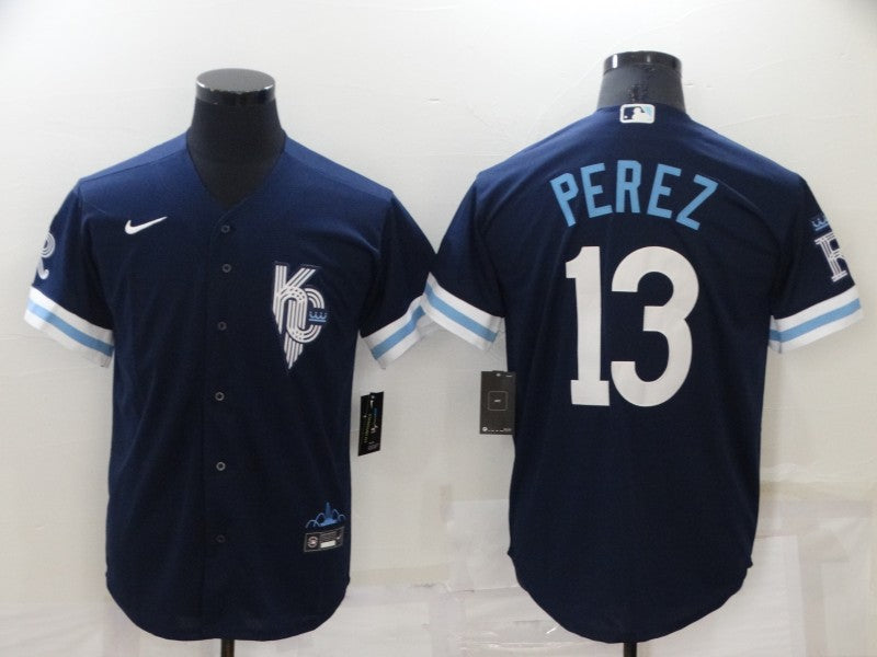Men's Kansas City Royals Salvador Perez #13 Navy Replica Baseball jersey