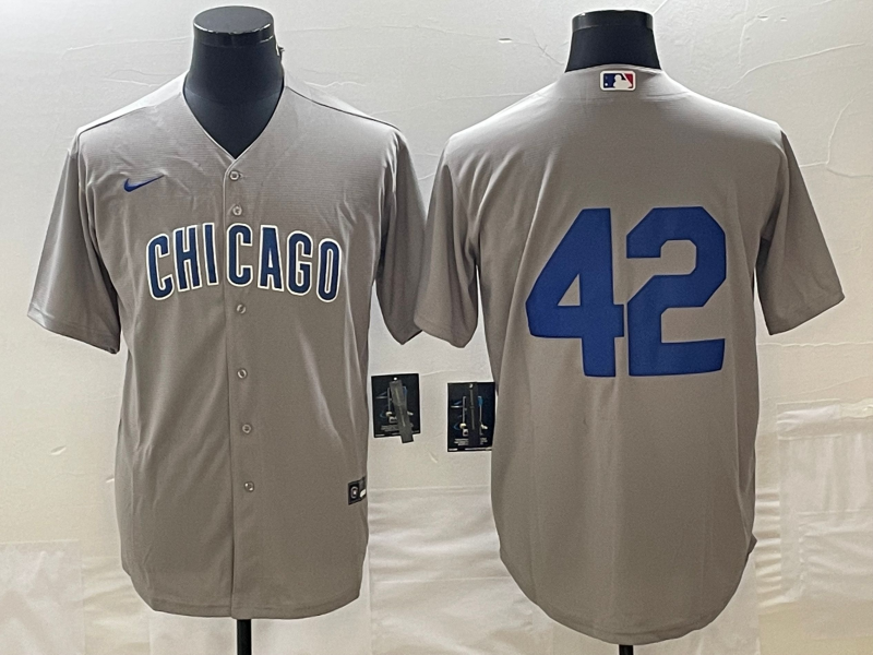 Men's Chicago Cubs #42 Gray Road 2024 Jackie Robinson Day Elite jersey