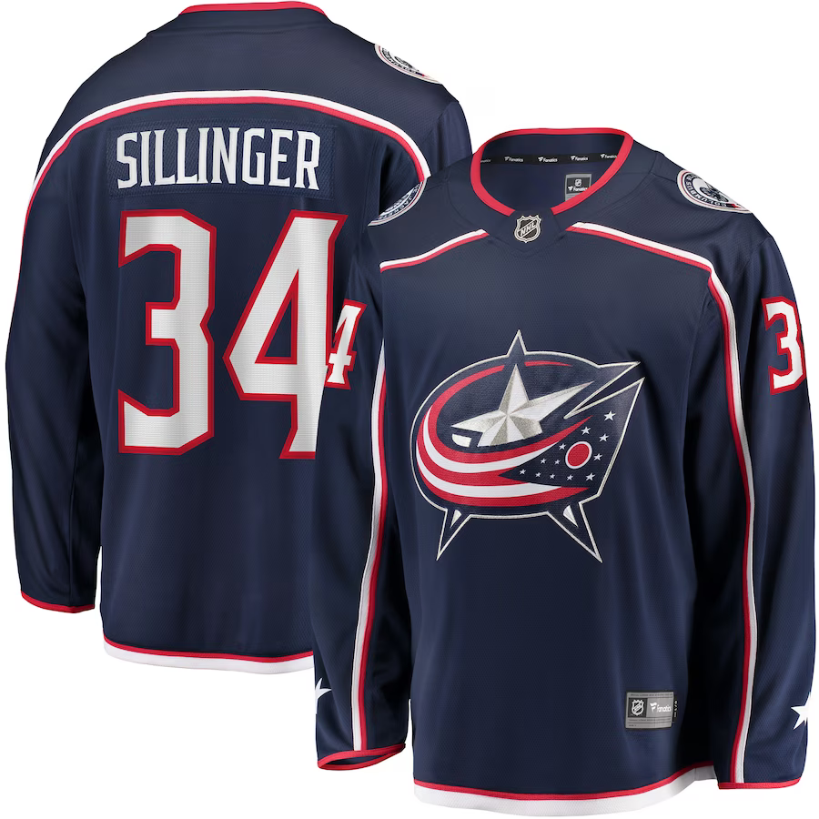 Men's Columbus Blue Jackets Cole Sillinger #34 Navy Home Breakaway Player jersey