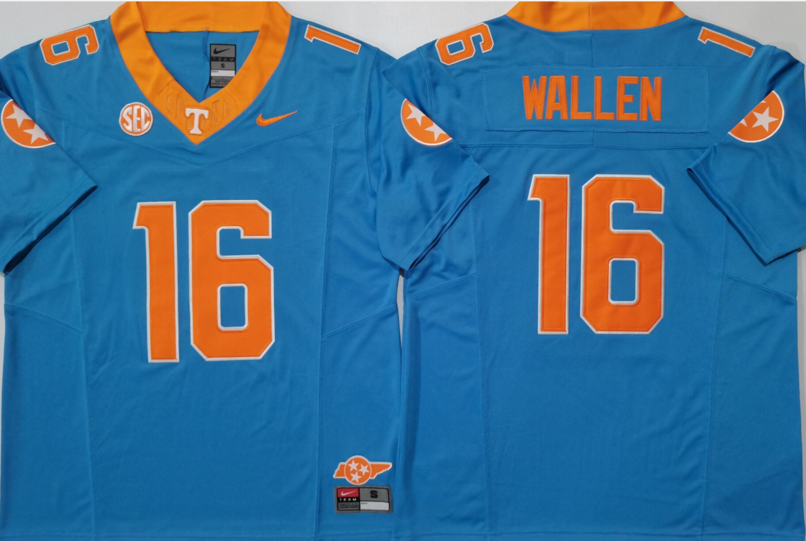 Men's Tennessee Volunteers Morgan Wallen #16 Blue Game Jersey