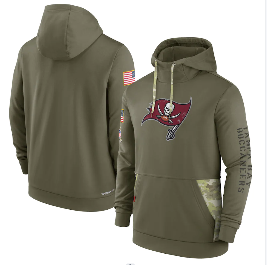 Men's Tampa Bay Buccaneers Olive 2022 Salute to Service Therma Performance Pullover Hoodie1