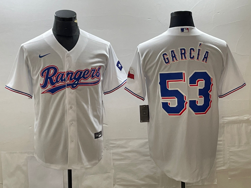 Men's Texas Rangers Adolis Garcia #53 White Home Replica Player jersey
