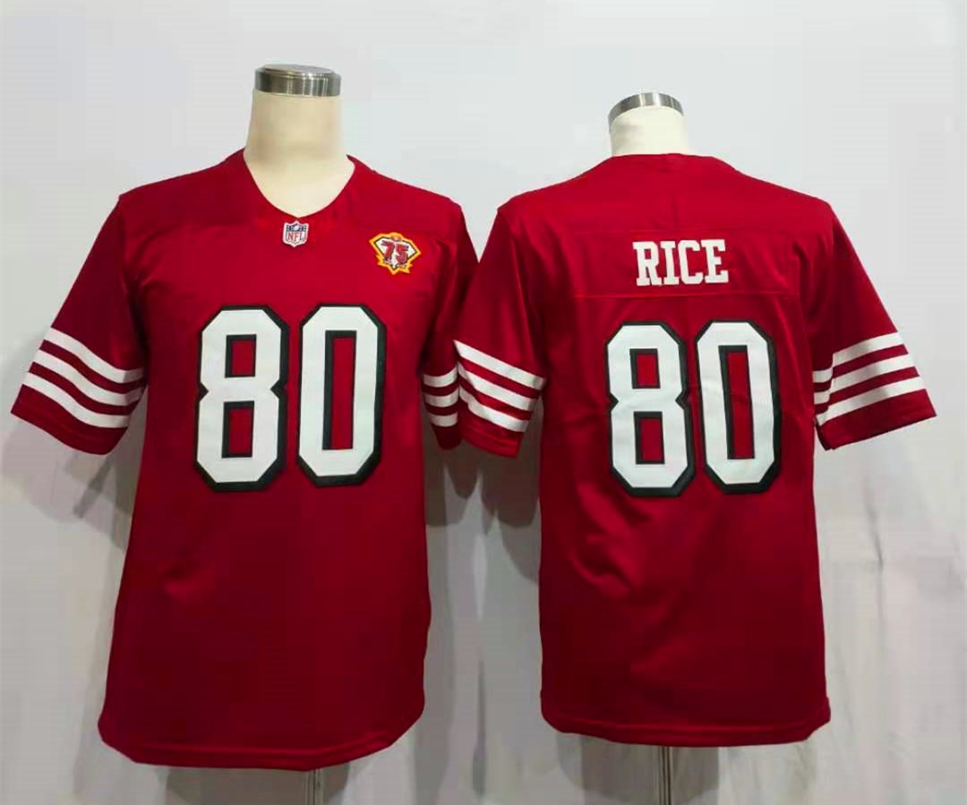 Men's San Francisco 49ers Jerry Rice Red 75th Anniversary Game Player jersey