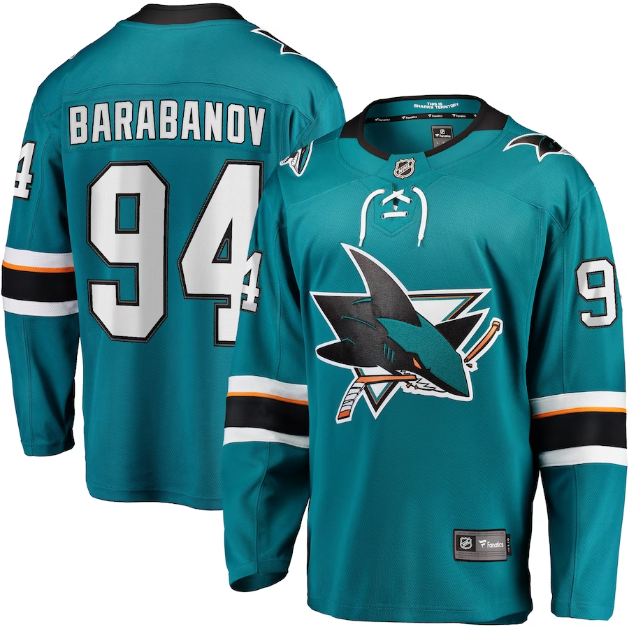 Men's San Jose Sharks Alexander Barabanov #94 Teal Breakaway Player jersey