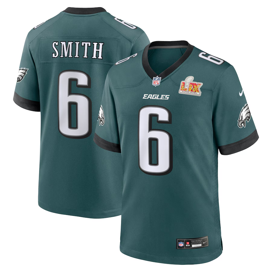Men's Philadelphia Eagles DeVonta Smith #6 Midnight Green Super Bowl LIX Game Player jersey