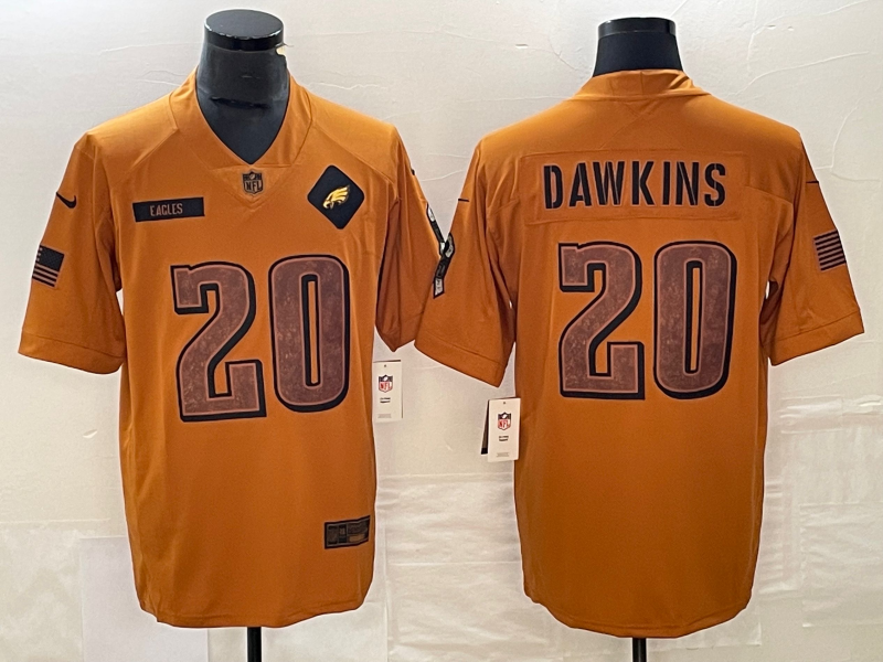 Men's Philadelphia Eagles Brian Dawkins #20 Brown 2023 Salute To Service Retired Player Limited jersey