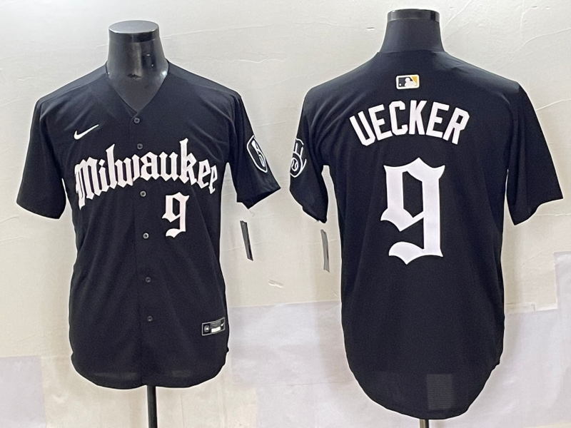 Men's Milwaukee Brewers Bob Uecker #9 Black Limited Player Jersey