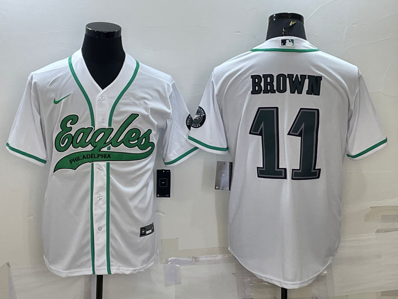 Men's Philadelphia Eagles A.J. Brown #11 White Game jersey Joint Edition
