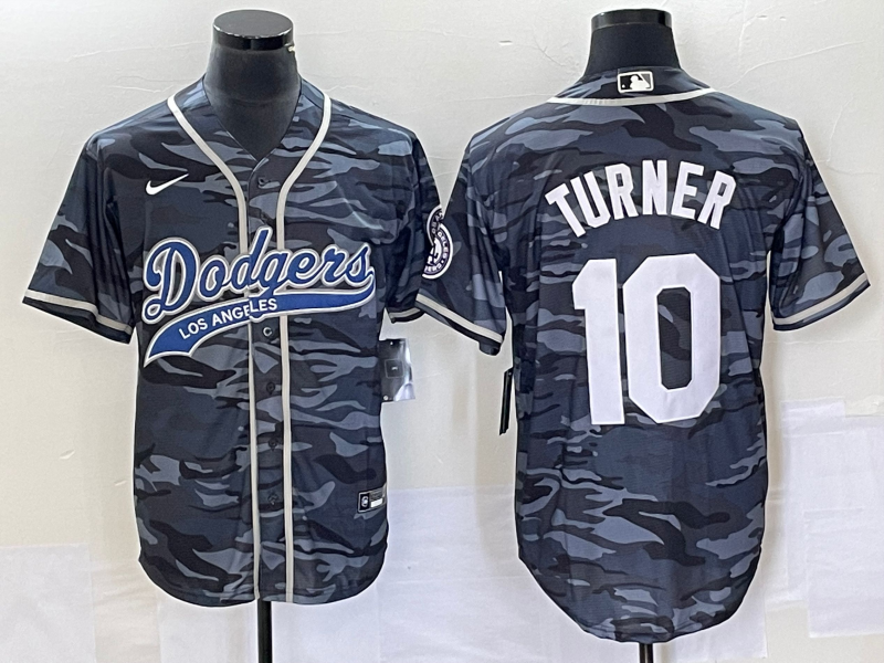 Men's Los Angeles Dodgers Justin Turner #10 Grey Camouflage Player jersey Joint Edition