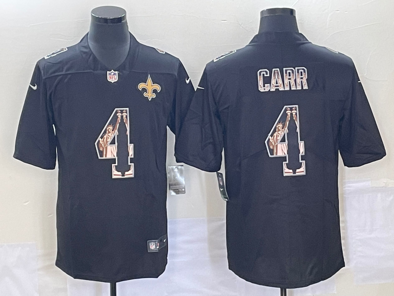 Men's New Orleans Saints Derek Carr #4 Black Team Game jersey