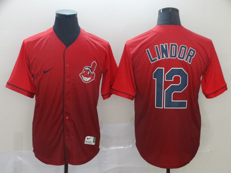 Men's Cleveland Guardians Francisco Lindor #12 Red Gradient Replica jersey