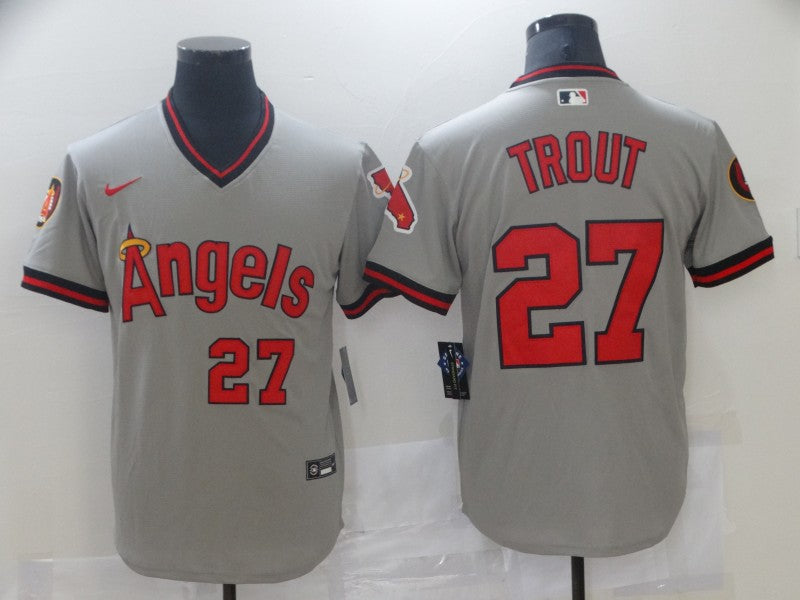 Men's Los Angeles Angels Mike Trout #27 MLB Gray Printed Baseball jersey