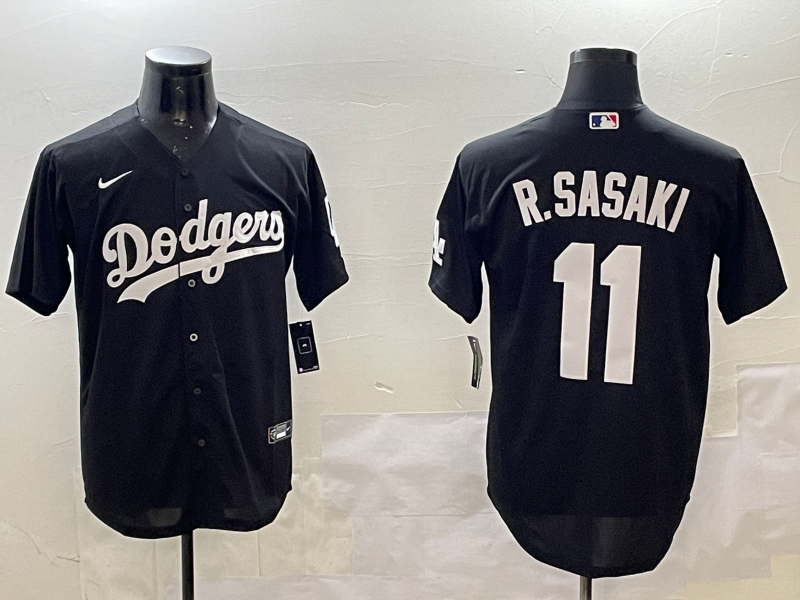 Men's Los Angeles Dodgers Roki Sasaki #11 Black Replica Game jersey