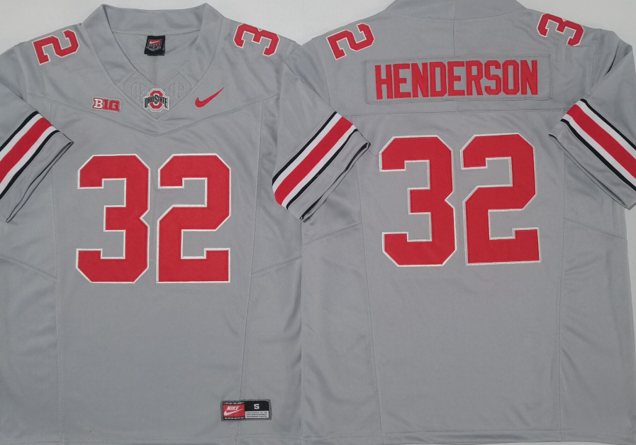 Men's Ohio State Buckeyes Treveyon Henderson #32 Grey Game Jersey
