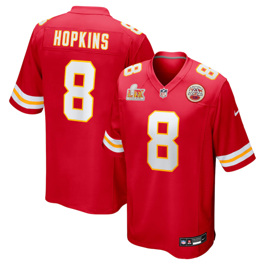 Men's Kansas City Chiefs DeAndre Hopkins #8 Red Super Bowl LIX Game Player jersey