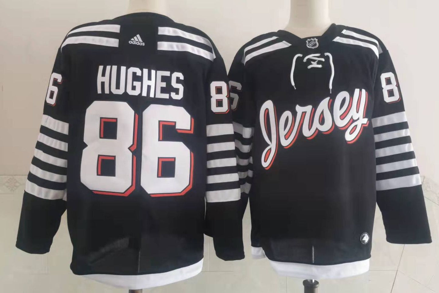 Men's New jersey Devils Jack Hughes #86 Black Player Game jersey