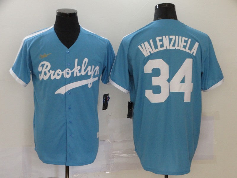 Men's Los Angeles Dodgers Fernando Valenzuela #34 Light Blue Replica Baseball jersey