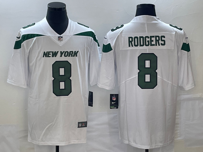 Men's New York Jets Aaron Rodgers #8 White Game jersey
