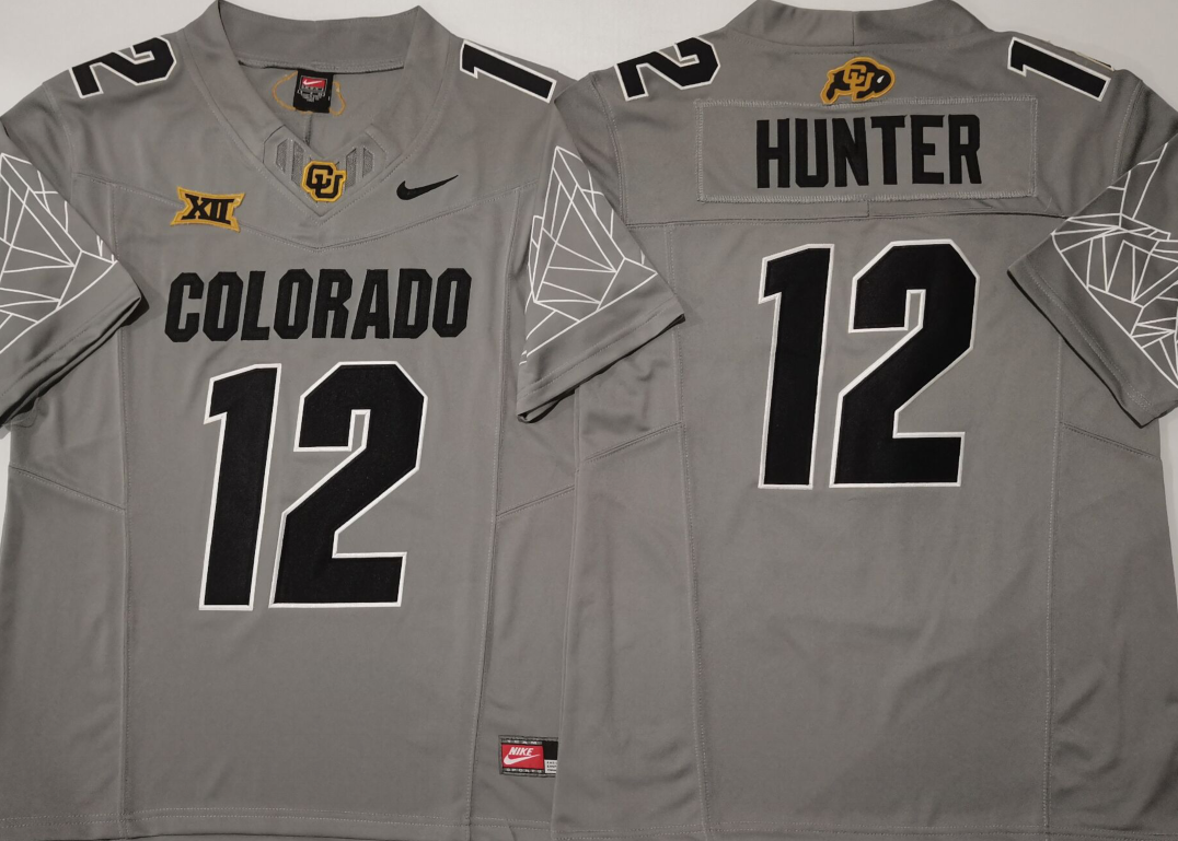 Men's Colorado Buffaloes Buffs Hunter #12 Grey Game Jersey