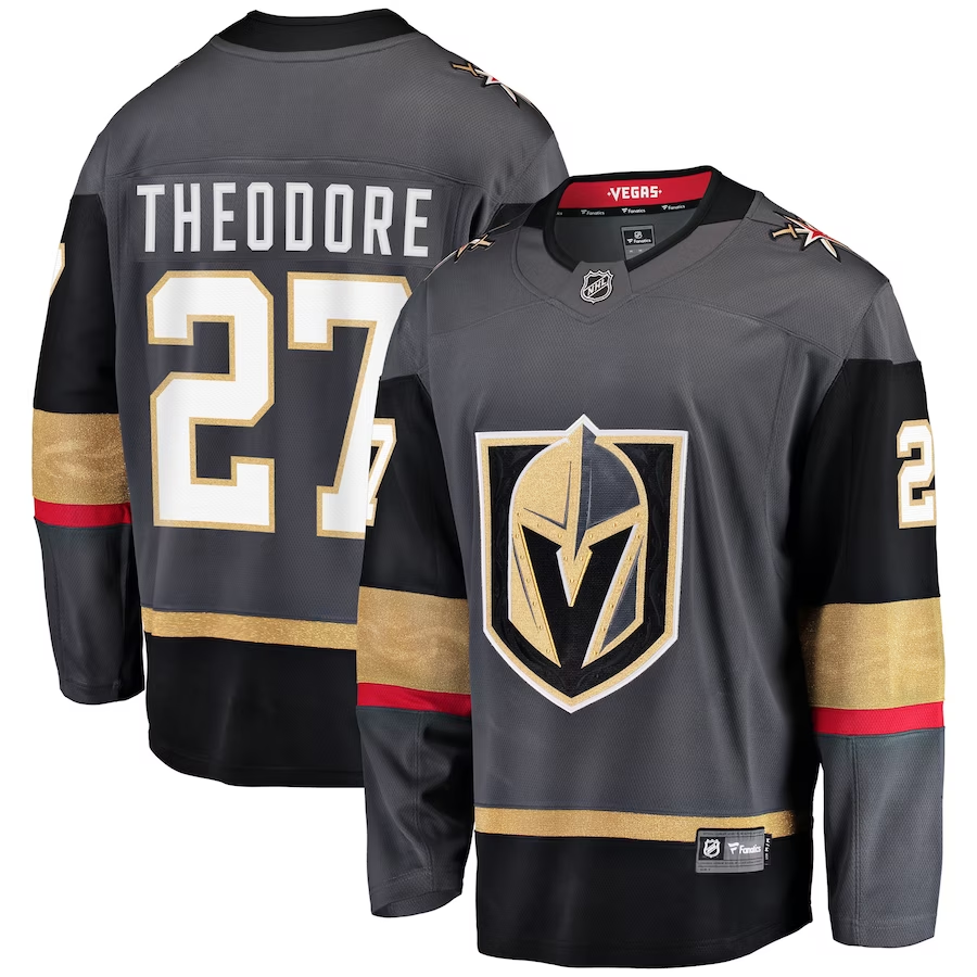 Men's Vegas Golden Knights Shea Theodore #27 Gray Alternate Breakaway Player jersey