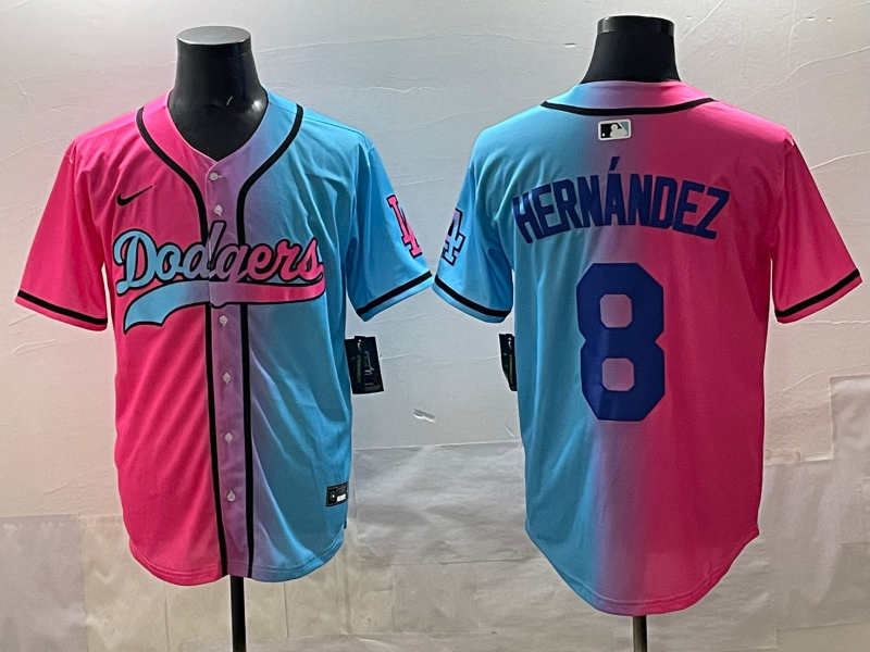 Men's Los Angeles Dodgers Enrique Hernandez #8 Pink/Blue Player Jersey