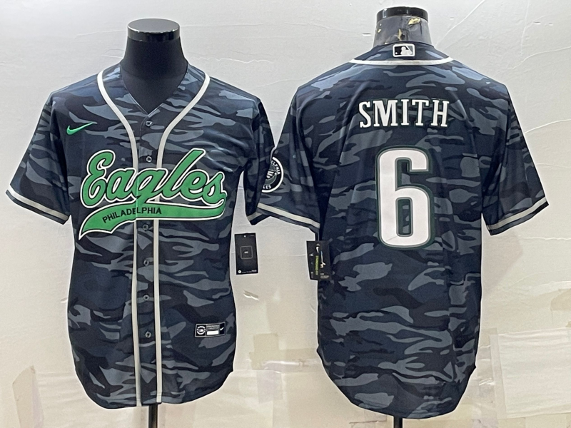 Men's Philadelphia Eagles DeVonta Smith #6 Grey Camouflage Game jersey Joint Edition