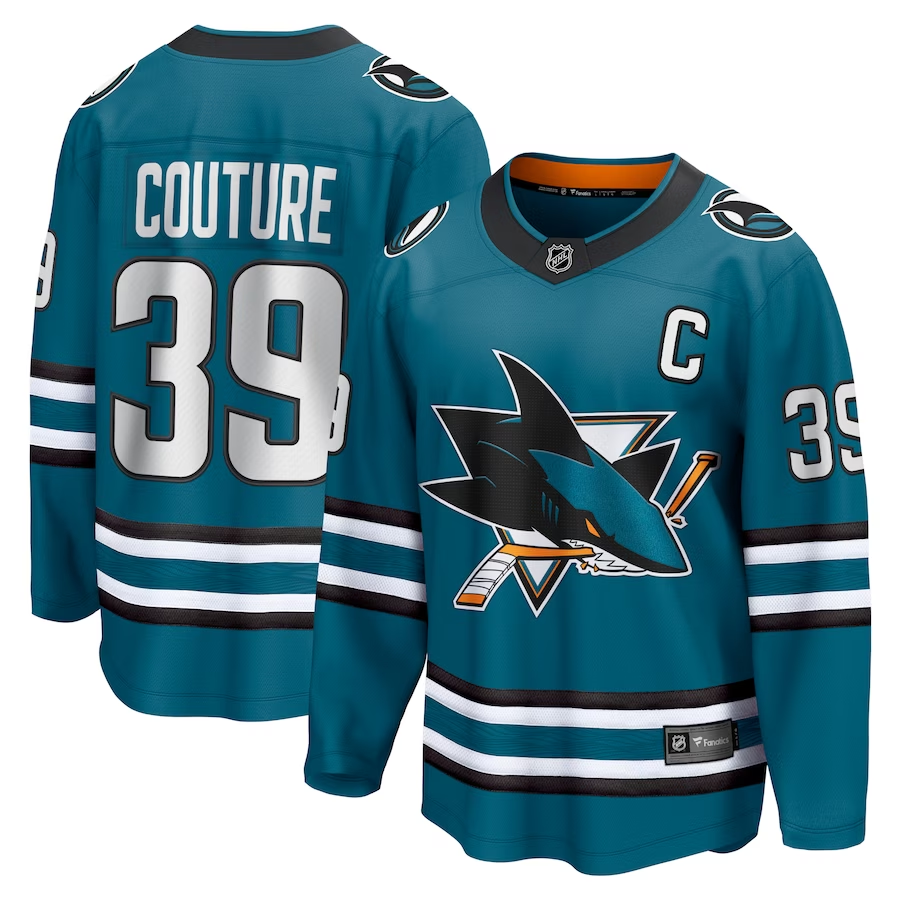 Men's San Jose Sharks Logan Couture #39 Teal Home Breakaway Player jersey