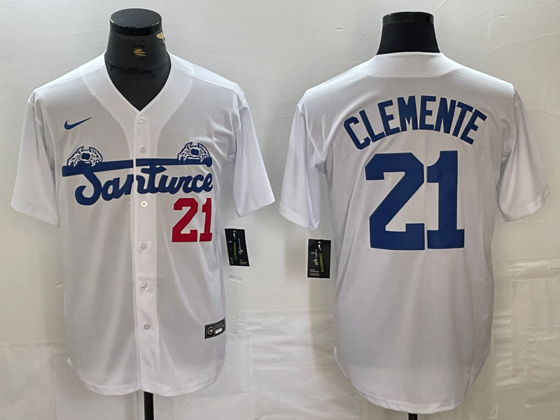 Men's Santurce Crabbers Roberto Clemente #21 White Puerto Rico Baseball jersey