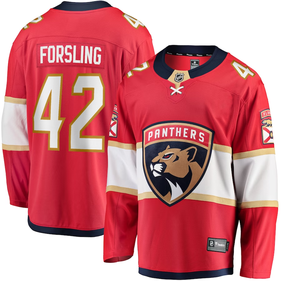 Men's Florida Panthers Gustav Forsling #42 Red Home Breakaway Player jersey