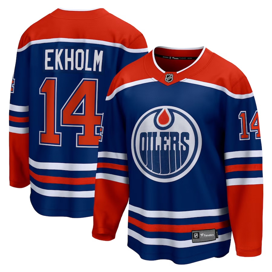 Men's Edmonton Oilers Mattias Ekholm #14 Royal Home Breakaway jersey