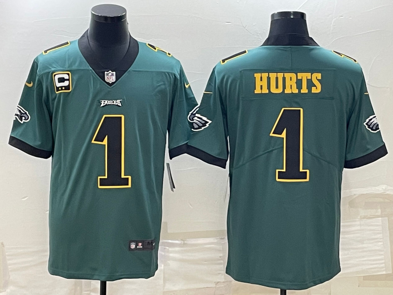 Men's Philadelphia Eagles Jalen Hurts #1 Midnight Green Game jersey