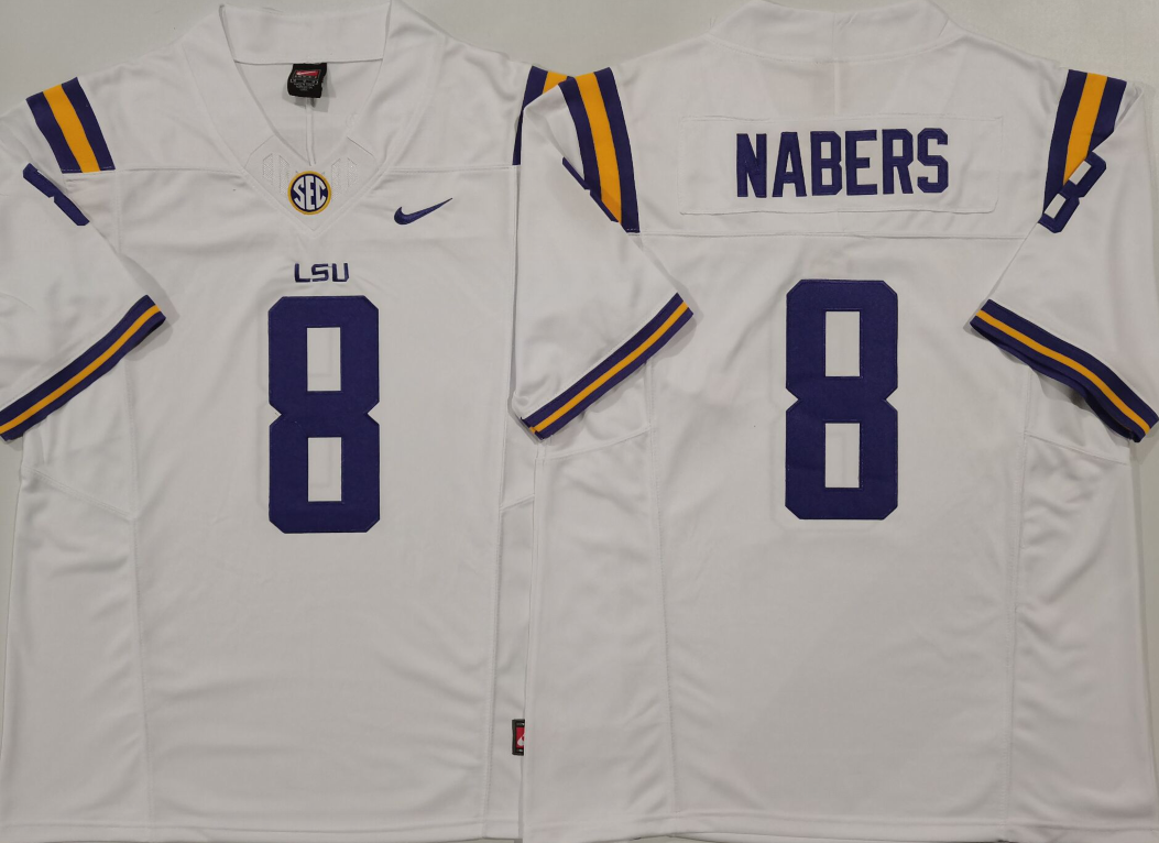 Men's LSU Tigers Malik Nabers #8 White Game Jersey