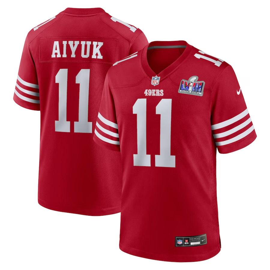 Men's San Francisco 49ers Brandon Aiyuk #11 Scarlet Super Bowl LVIII Game jersey