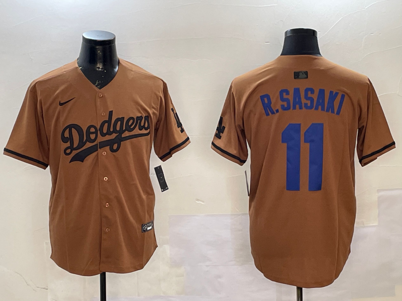 Men's Los Angeles Dodgers Roki Sasaki #11 Brown Game Player jersey