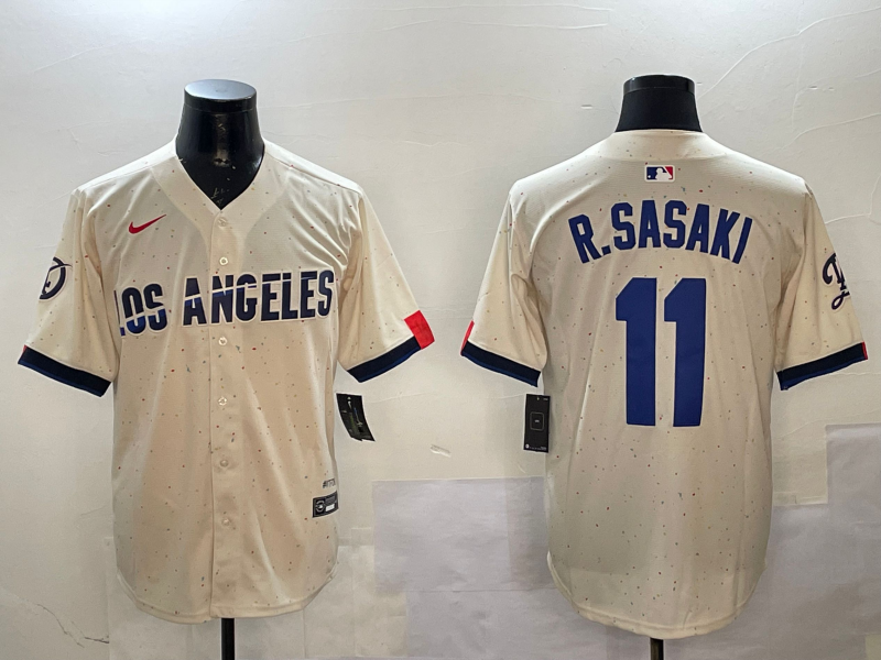 Men's Los Angeles Dodgers Roki Sasaki #11 Cream 2024 City Connect Limited Player jersey