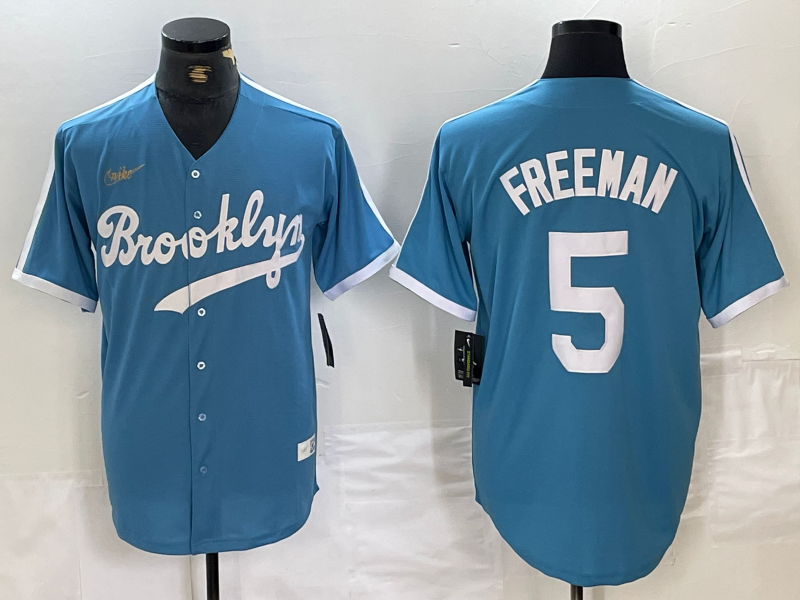 Men's Los Angeles Dodgers Freddie Freeman #5 Light Blue Alternate Cooperstown Collection Player jersey