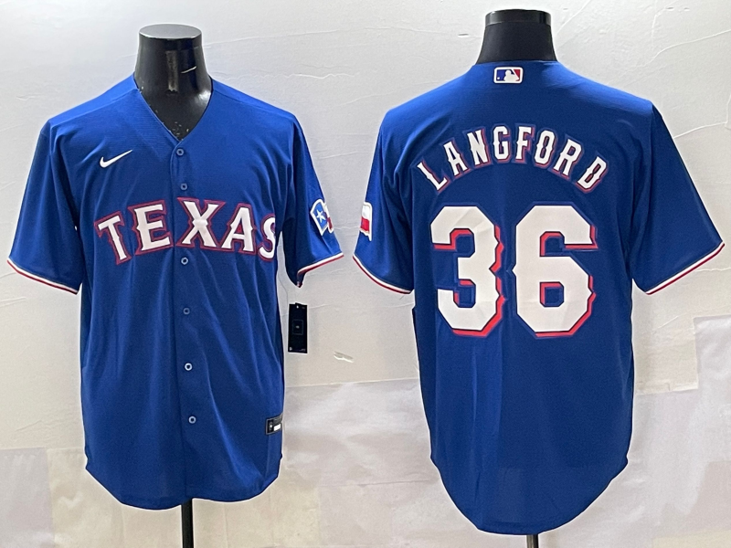Men's Texas Rangers Wyatt Langford #36 Royal Limited Player Jersey