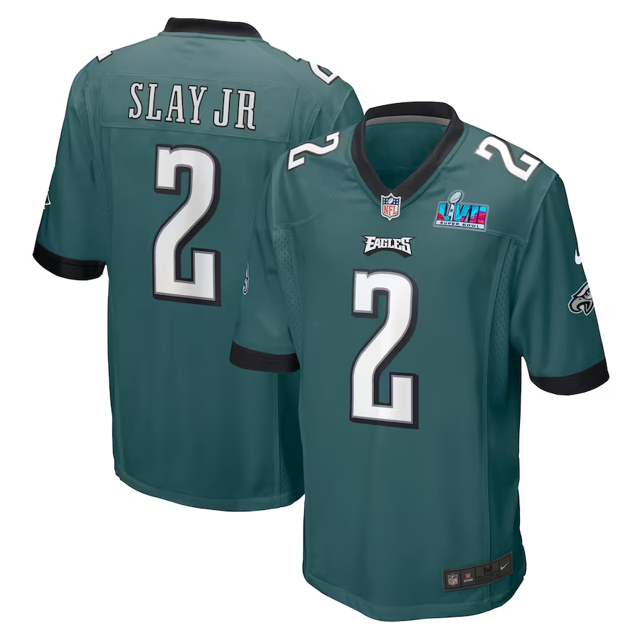 Men's Philadelphia Eagles Darius Slay Jr. #2 Midnight Green Super Bowl LVII Patch Game jersey