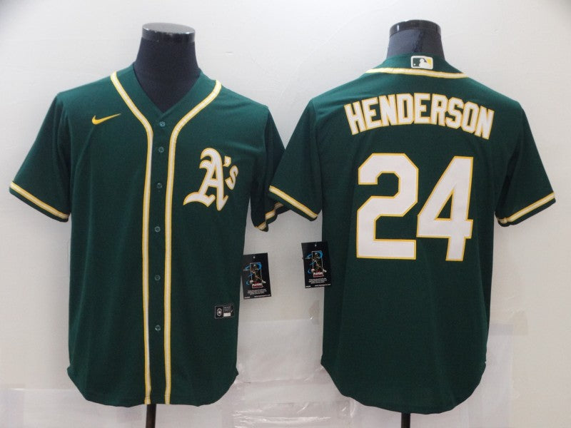 Men's Oakland Athletics Rickey Henderson #24 Green Replica Baseball jersey