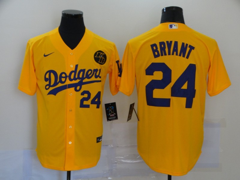Men's Los Angeles Dodgers Kobe Bryant #24 Yellow Replica Baseball jersey