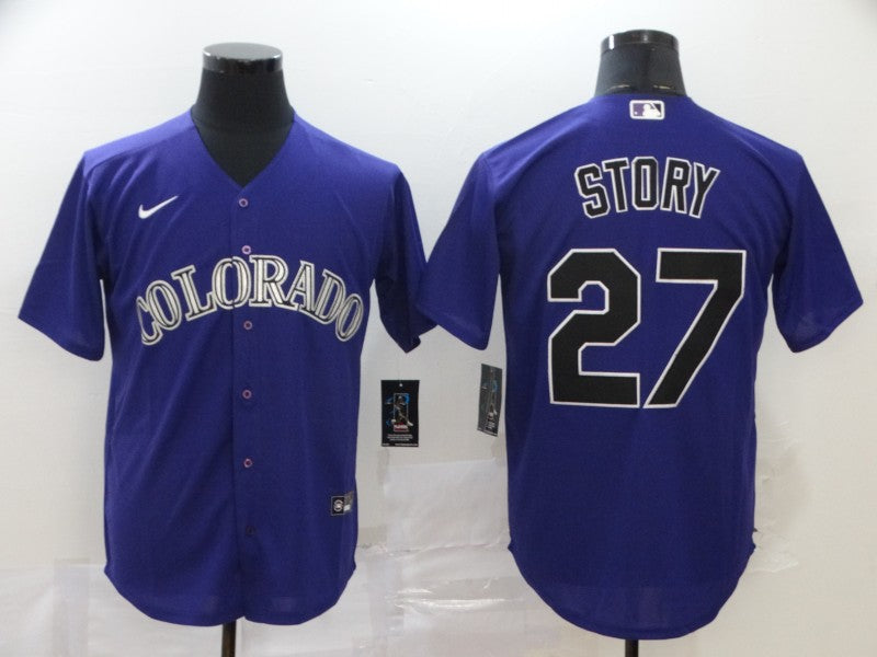 Men's Colorado Rockies Trevor Story #27 Purple Replica Baseball jersey
