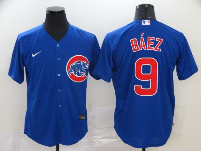 Men's Chicago Cubs Javier Baez #9 Blue Replica Baseball jersey