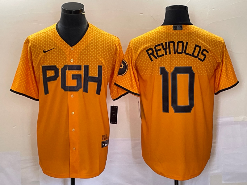 Men's Pittsburgh Pirates Bryan Reynolds #10 Gold 2023 City Connect Replica Player jersey