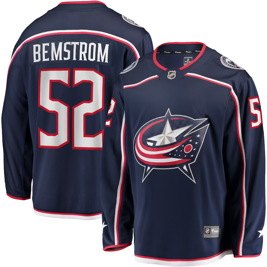 Men's Columbus Blue Jackets Emil Bemstrom #52 Navy Home Breakaway Player jersey